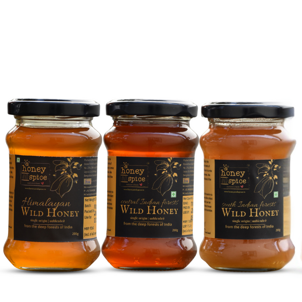 Wild Honey Combo (Pack of 3) - Himalayan, Central Indian and South Indian Honey